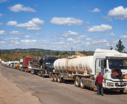 Trucks in a days-long queue to cross into the Democratic Republic of the Congo from Zambia in Kasumbalesa, Zambia, on Saturday, May 7, 2022
