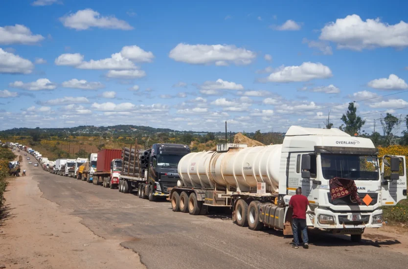 Trucks in a days-long queue to cross into the Democratic Republic of the Congo from Zambia in Kasumbalesa, Zambia, on Saturday, May 7, 2022